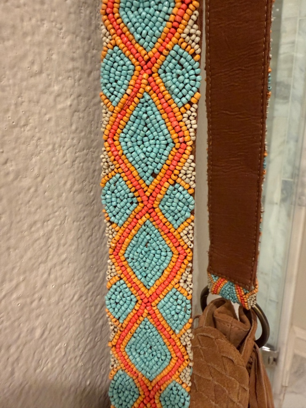 Free People Suede Fringe Crossbody Bag with Turquoise Woven Strap - Picture 2 of 6